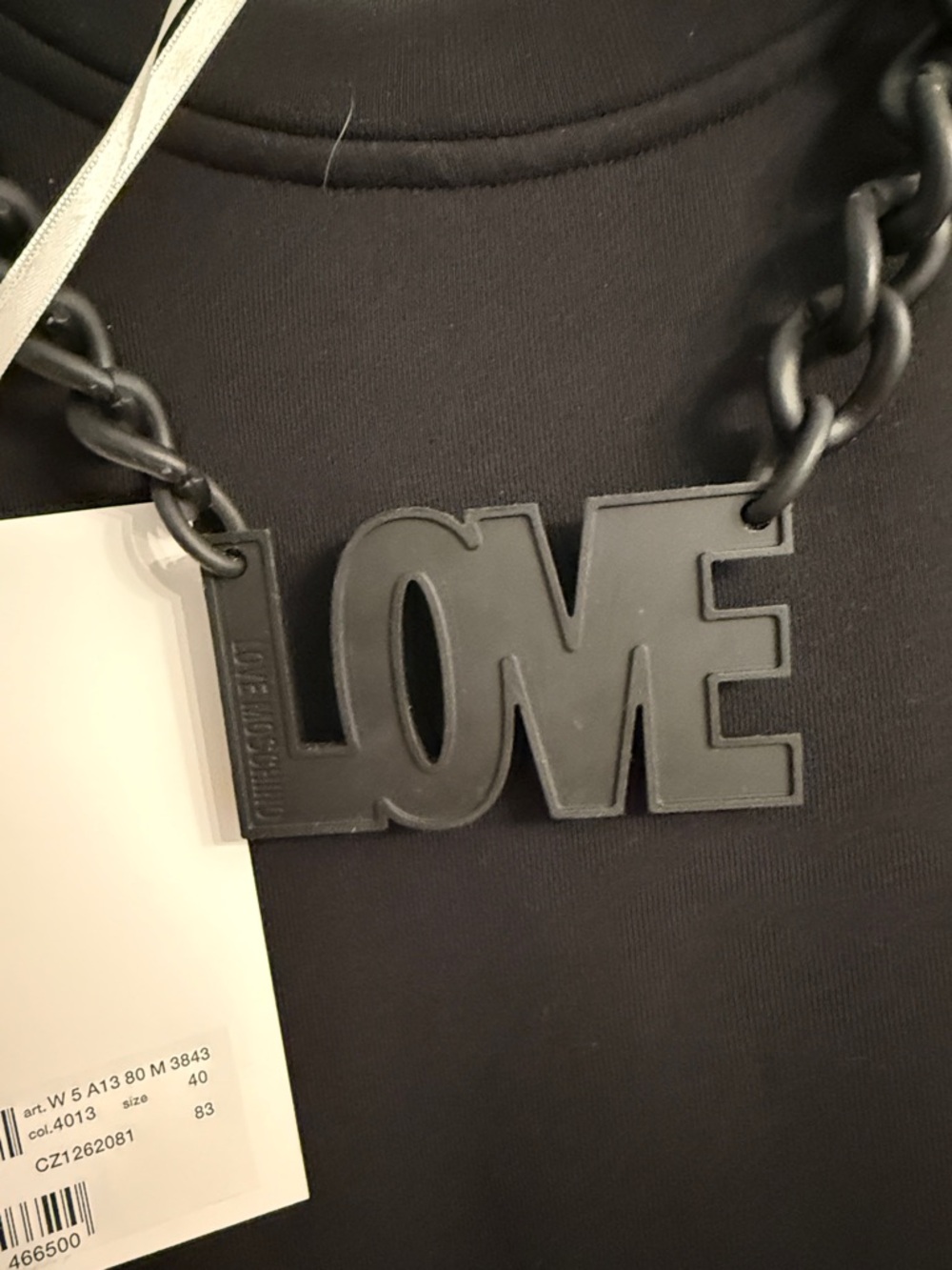 Love Moschino LOVE Black Chain Necklace Dress Tunic Top Side Pockets Size 4 - Picture 3 of 8